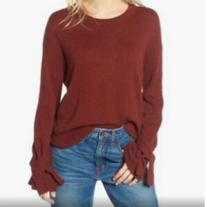 Madewell Maroon Flare Sleeve Tie Cuff Crewneck Knit Sweater Sz S